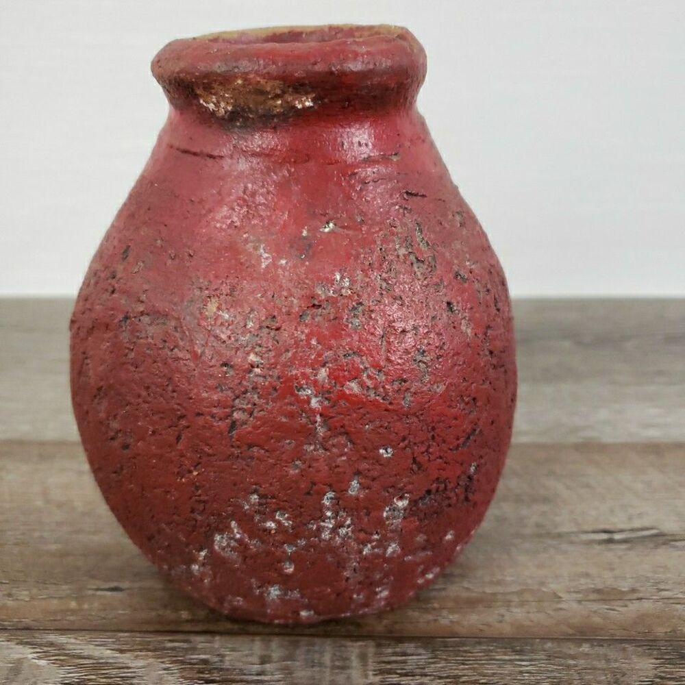 Brutalist Red Pottery Jug Vase Red Texture Primitive Abstract Unglazed VTG 5.5"